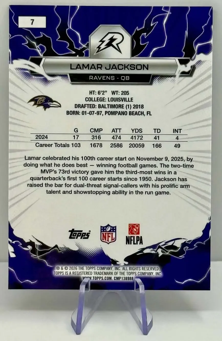 Lamar Jackson 2025 Topps Resurgence Prism Baltimore Ravens Football Trading Card